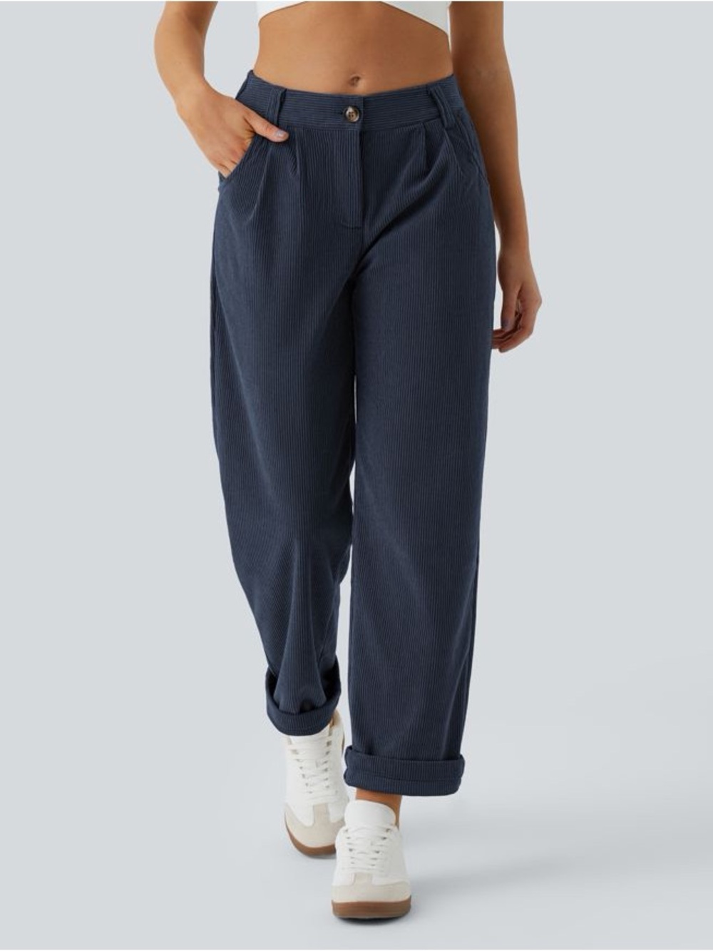 Halara High Rise Zipper Pocket Navy Corduroy Pant XS
